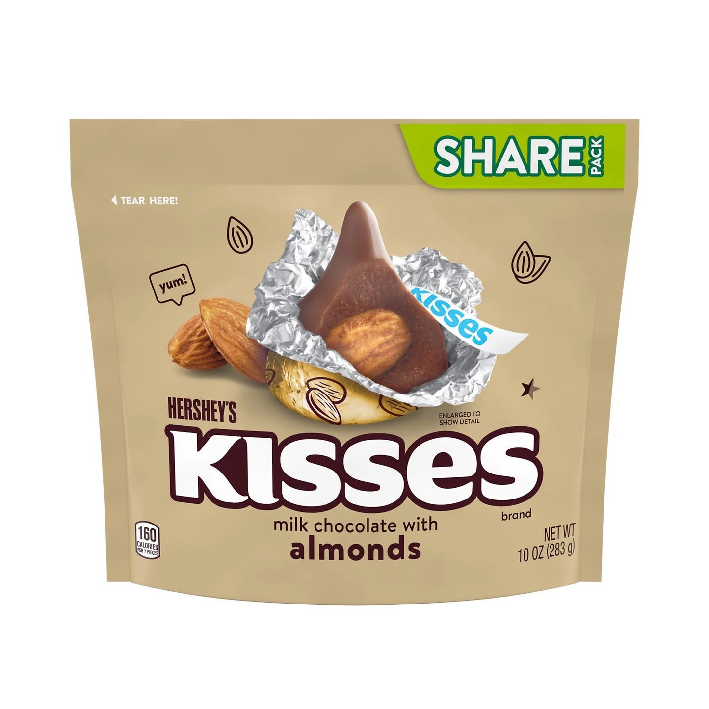 HERSHEYS KISSES ALMONDS SHARE SIZE