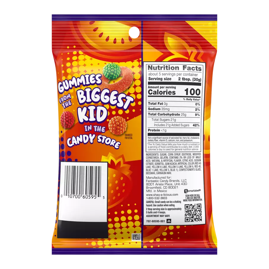 SHAQ-A-LICIOUS SLAMS FRUIT FLAVORS CANDY SAQUILE O NEAL GUMMIES - MADE IN USA