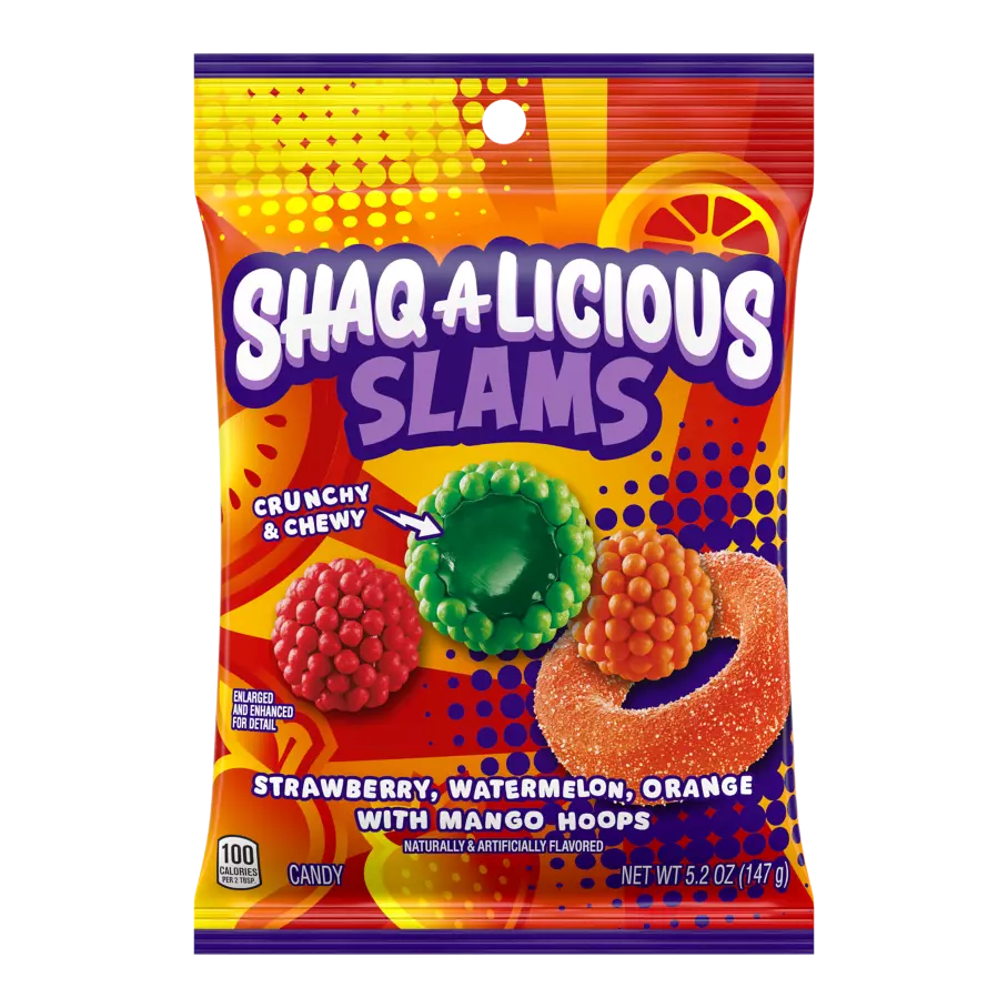 SHAQ-A-LICIOUS SLAMS FRUIT FLAVORS CANDY SAQUILE O NEAL GUMMIES - MADE IN USA