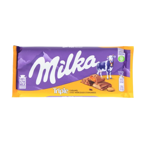 MILKA TRIPLE CARAMEL WITH ALMOND PIECES