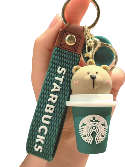 STARBUCKS KEYCHAIN FOR COFFEE LOVERS WITH TEDDY HEAD