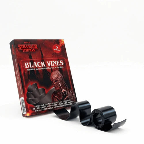 STRANGER THINGS BLACK VINES MIND LAIR BLACKCURRANT FLAVOUR FRUIT ROLLERS EC TT
