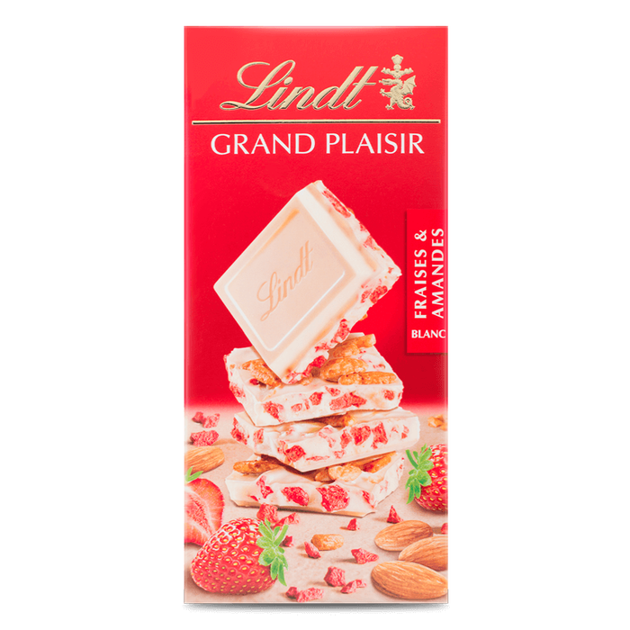 LINDT GRAND PLAISIR WHITE ALMOND STRAWBERRY BLOCK - RARE