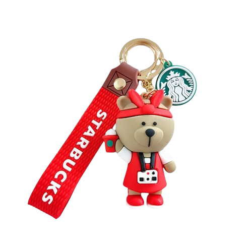 STARBUCKS KEYCHAIN TEDDY RED DRESS