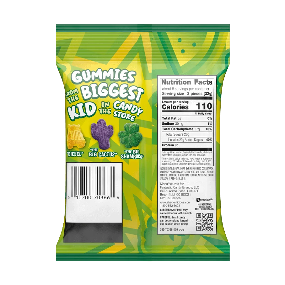 SHAQ-A-LICIOUS SLAMS XL SOUR GUMMIES SAQUILE O NEAL GUMMIES - MADE IN USA