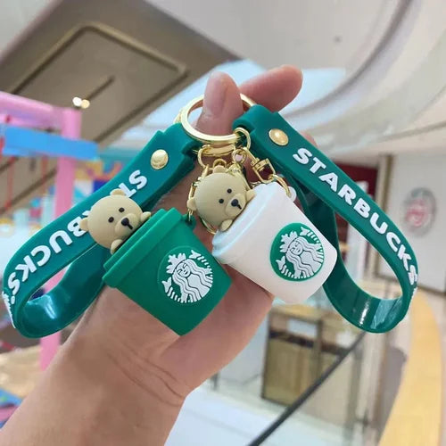 STARBUCKS KEYCHAIN FOR COFFEE LOVERS WITH TEDDY HEAD